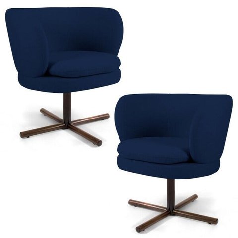 Kit 2 Poltronas Decorativas Melissa Base Xis Giratória B-304 Veludo Azul Marinho - Domi