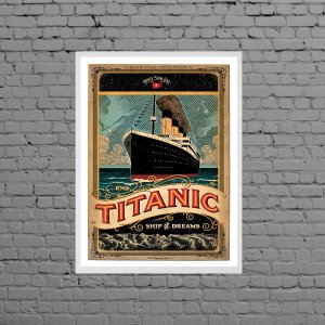 Quadro Vintage Navio Titanic 24x18cm:Madeira branca