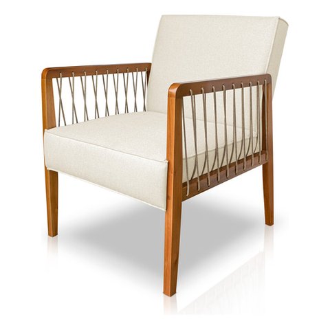 Poltrona Maia em Linho com Base Madeira Corda Náutica Linho Bege Bz Home Decor