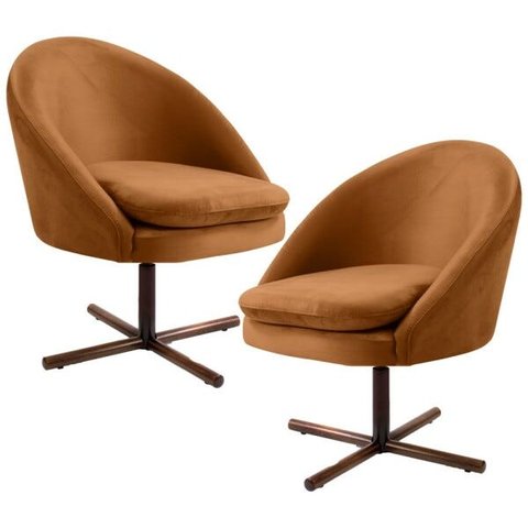 Kit 2 Poltronas Decorativas Giratórias Base Xis Madeira Rafa B-262 Veludo Telha - Domi