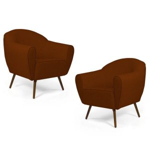 Kit 2 Poltronas Decorativas Nina Pés Palito Madeira B-235 Linho Terracota - Domi