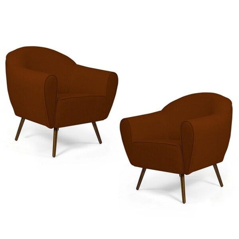 Kit 2 Poltronas Decorativas Nina Pés Palito Madeira B-235 Linho Terracota - Domi