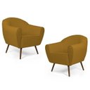 Ver imagem 1 de Kit 2 Poltronas Decorativas Nina Pés Palito Madeira B-279 Veludo Mostarda - Domi