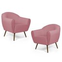 Ver imagem 1 de Kit 2 Poltronas Decorativas Nina Pés Palito Madeira C-105 Linho Rosê - Domi