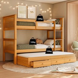 Treliche Solteiro Madeira Maciça Reforçada Cama Aux Gavetas - 3