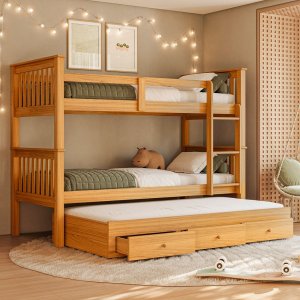 Treliche Solteiro Madeira Maciça Reforçada Cama Aux Gavetas