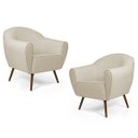 Ver imagem 1 de Kit 2 Poltronas Decorativas Nina Pés Palito Madeira C-107 Linho Bege - Domi