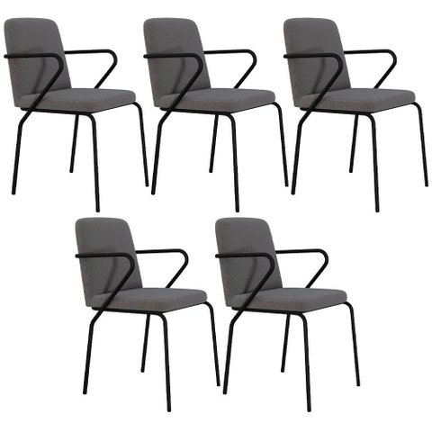 Kit 05 Cadeiras Estofada para Sala de Jantar com Braço Loft Preto C01 Linho Fendi Cinza - Lyam