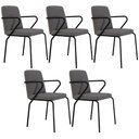 Ver imagem 1 de Kit 05 Cadeiras Estofada para Sala de Jantar com Braço Loft Preto C01 Linho Fendi Cinza - Lyam