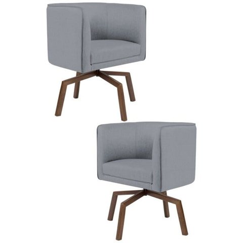 Kit 2 Poltronas Decorativas Base Ka Madeira Betina C-416 Linho Cinza Escuro - Domi