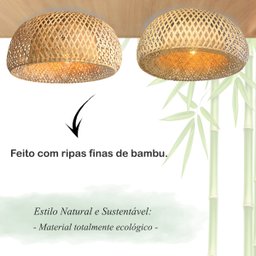 4 Luminaria de Bambu Artesanal Fibra Natural Plafon Nat66 - 3