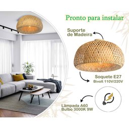 4 Luminaria de Bambu Artesanal Fibra Natural Plafon Nat66 - 7