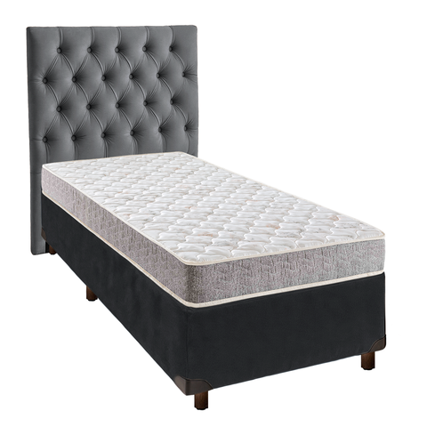 Conjunto Cama Box Cinza Solteiro + Colchão D23 D23 Inducol + Cabeceira