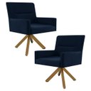 Ver imagem 1 de Kit 2 Poltronas Decorativas Giratórias Base Giromad Madeira Angel B-304 Veludo Azul - Domi