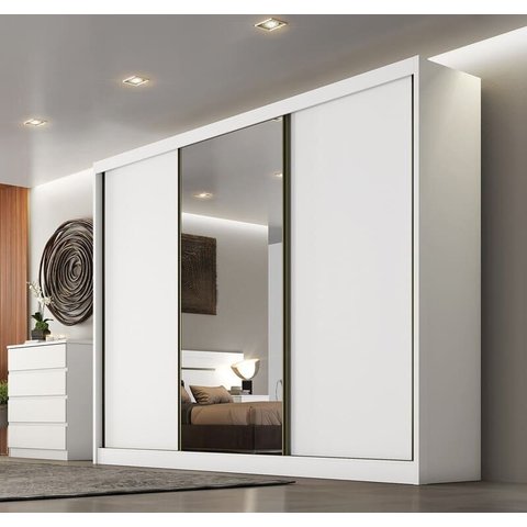Guarda Roupa Casal com Espelho 3 Portas 6 Gavetas - Logan-branco - Móveis Novo Horizonte