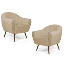 Ver imagem 1 de Kit 2 Poltronas Decorativas Nina Pés Palito Madeira C-129 Linho Bege Escuro - Domi