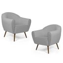 Ver imagem 1 de Kit 2 Poltronas Decorativas Nina Pés Palito Madeira C-315 Linho Cinza Claro - Domi