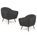 Ver imagem 1 de Kit 2 Poltronas Decorativas Nina Pés Palito Madeira C-416 Linho Cinza Escuro - Domi