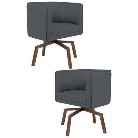 Kit 2 Poltronas Decorativas Base Ka Madeira Betina C-03 Corano Cinza - Domi