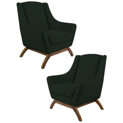 Kit 2 Poltronas Decorativas Base Manu Madeira Juliet B-303 Veludo Verde Musgo - Domi