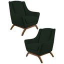 Ver imagem 1 de Kit 2 Poltronas Decorativas Base Manu Madeira Juliet B-303 Veludo Verde Musgo - Domi