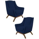 Ver imagem 1 de Kit 2 Poltronas Decorativas Base Manu Madeira Juliet B-304 Veludo Azul Marinho - Domi
