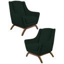 Ver imagem 1 de Kit 2 Poltronas Decorativas Base Manu Madeira Juliet C-117 Linho Verde Musgo - Domi