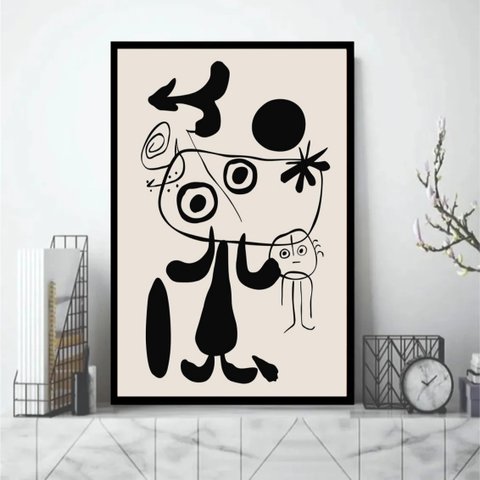 Quadro Miró Preto e Branco 33x24cm:moldura Branca