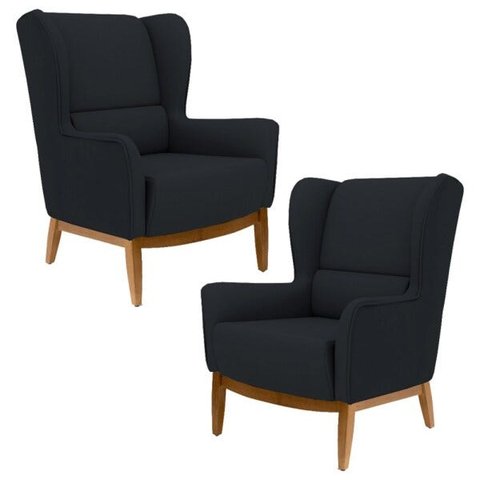 Kit 2 Poltronas Decorativas Base Manu Madeira Milena B-300 Veludo Preto - Domi