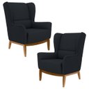 Ver imagem 1 de Kit 2 Poltronas Decorativas Base Manu Madeira Milena B-300 Veludo Preto - Domi