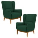Ver imagem 1 de Kit 2 Poltronas Decorativas Base Manu Madeira Milena B-303 Veludo Verde Musgo - Domi