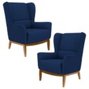 Ver imagem 1 de Kit 2 Poltronas Decorativas Base Manu Madeira Milena B-304 Veludo Azul Marinho - Domi