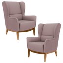 Ver imagem 1 de Kit 2 Poltronas Decorativas Base Manu Madeira Milena B-305 Veludo Rosê - Domi