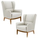 Ver imagem 1 de Kit 2 Poltronas Decorativas Base Manu Madeira Milena C-107 Linho Bege - Domi