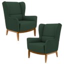 Ver imagem 1 de Kit 2 Poltronas Decorativas Base Manu Madeira Milena C-117 Linho Verde - Domi