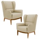 Ver imagem 1 de Kit 2 Poltronas Decorativas Base Manu Madeira Milena C-129 Linho Bege Escuro - Domi