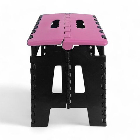 Banqueta Dobrável Multiuso Rosa até 100kg Plástico com Alça Leve e Resistente Cor:rosa