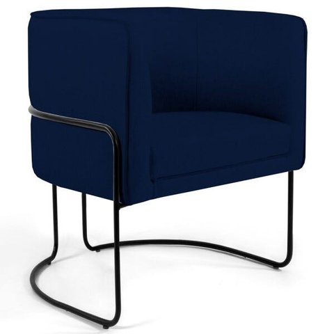 Poltrona Decorativa Sala de Estar Base Aço Betina B-304 Veludo Azul Marinho - Domi