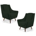 Ver imagem 1 de Kit 2 Poltronas Decorativas Juliet Pés de Madeira B-303 Veludo Verde Musgo - Domi