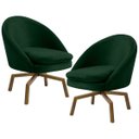 Ver imagem 1 de Kit 2 Poltronas Decorativas Giratórias Base Ka Madeira Rafa B-303 Veludo Verde Musgo - Domi