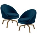 Ver imagem 1 de Kit 2 Poltronas Decorativas Giratórias Base Ka Madeira Rafa B-304 Veludo Azul Marinho - Domi