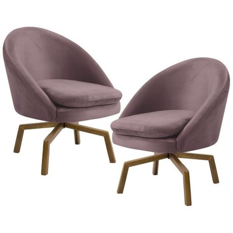 Kit 2 Poltronas Decorativas Giratórias Base Ka Madeira Rafa B-305 Veludo Rosê - Domi