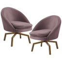Ver imagem 1 de Kit 2 Poltronas Decorativas Giratórias Base Ka Madeira Rafa B-305 Veludo Rosê - Domi