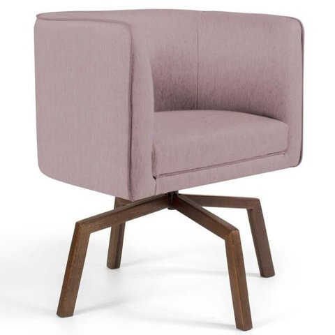 Poltrona Decorativa Sala de Estar Giratória Base Ka Madeira Betina B-305 Veludo Rosê - Domi