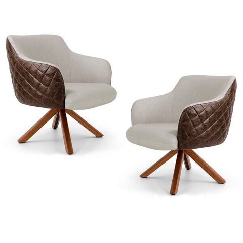 Kit 2 Poltronas Decorativas Jade Base Giromad C-107 Corano Tressê Linho Bege - Domi