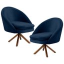 Ver imagem 1 de Kit 2 Poltronas Decorativas Giratórias Base Giromad Madeira Rafa B-304 Veludo Azul Marinho - Domi