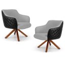 Ver imagem 1 de Kit 2 Poltronas Decorativas Jade Base Giromad C-315 Corano Tressê Linho Cinza Claro - Domi