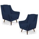 Ver imagem 1 de Kit 2 Poltronas Decorativas Juliet Pés de Madeira B-304 Veludo Azul Marinho - Domi