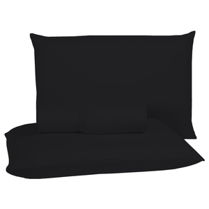 Kit Lençol Casal 400 Fios Poliéster 3 Peças Jogo Forro de Cama Box Extra Macio:preto