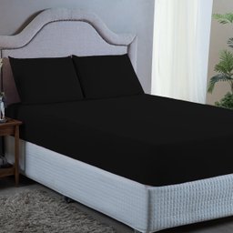 Kit Lençol Casal 400 Fios Poliéster 3 Peças Jogo Forro de Cama Box Extra Macio:preto - 2